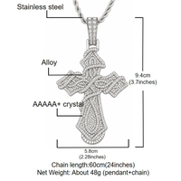 Collier chaîne en corde avec pendentif croix en alliage et strass, couleur argentée, en stock, vente en gros, bijoux tendance