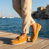 Chaussures plates en cuir nubuck pur jaune vif cousues à la main, style pieds nus, souples, anti-odeur, semelle en caoutchouc, décontractées, fraîches, printemps-été