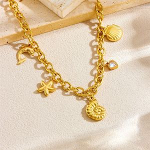 European American Style Ocean Series Chunky Chain Starfish Shell Dolphin Conch Stainless Steel Necklace Gift - Product Image 2