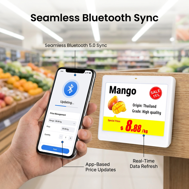 COMPAX 4.2 Inch Wireless Bluetooth 4-Color E-Ink ESL, IP65 Digital Price Tag for Retail Supermarket Pharmacy Indoor