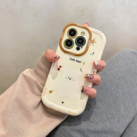 Dessin animé mignon ours TPU étui de téléphone portable pour iPhone 16 Pro Max 15 Plus 13 Mini 14-antichoc avec lanière incluse