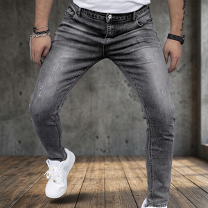 Men's Solid Mid Rise Washed Straight Stacked Jeans Vintage Denim Trousers Autumn Winter Summer Casual Daily Wear Cotton Pants - Product Image 2