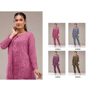 Costume pakistanais prêt-à-porter de qualité supérieure, tissu en faux georgette avec broderie lourde artisanale et travail de sequins, tenue de soirée - Product Image 6