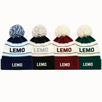Casquette en tricot rétro sport avec pompon, rayures LEMO, logo jacquard, appliques personnalisables, polyvalente, chaude, unisexe, 100% acrylique, hiver