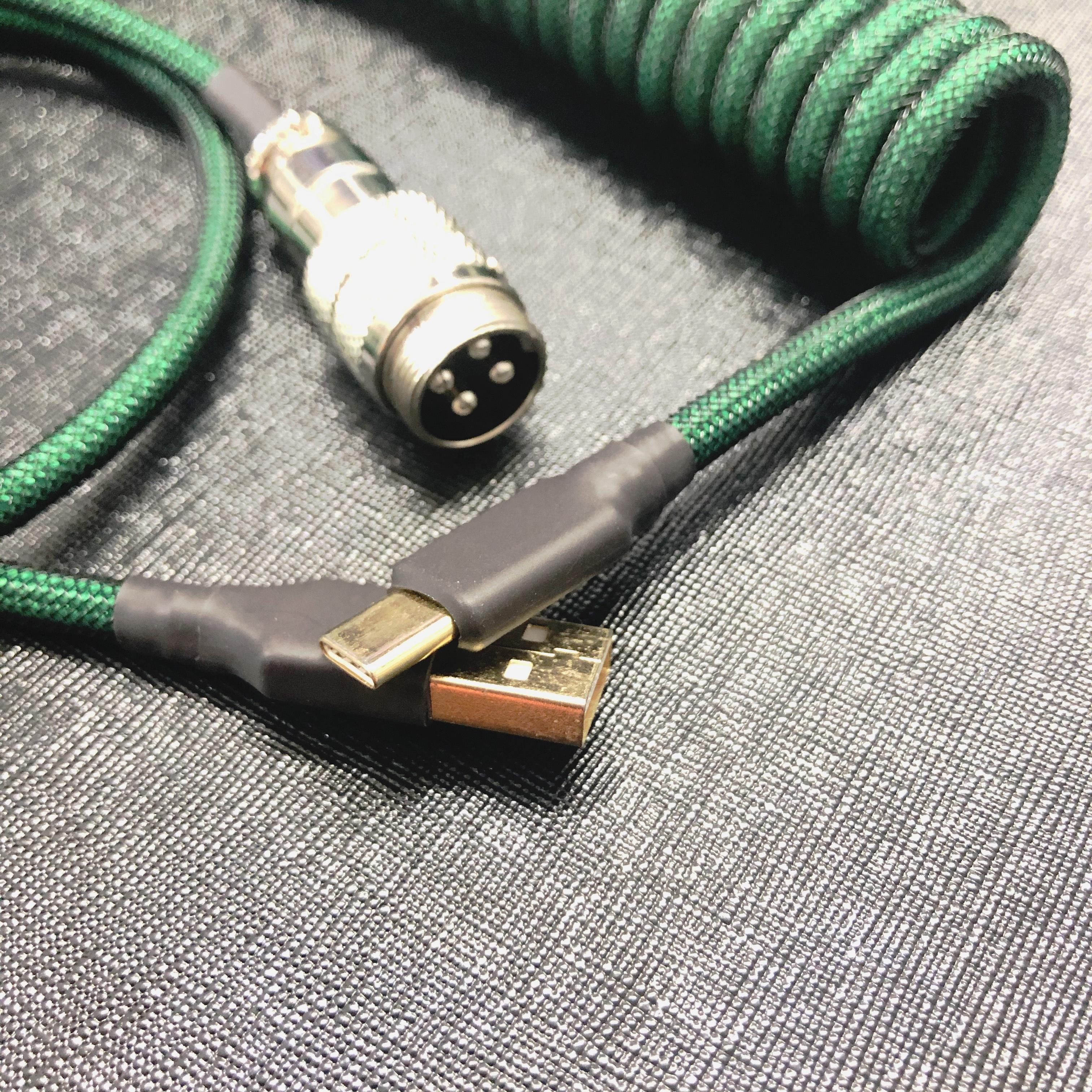 Индивидуальный Спиральный USB-кабель типа C для механической клавиатуры, спиральный кабель aviator mini XLR GX16 YC8, соединительная термоусадочная трубка (зеленая)