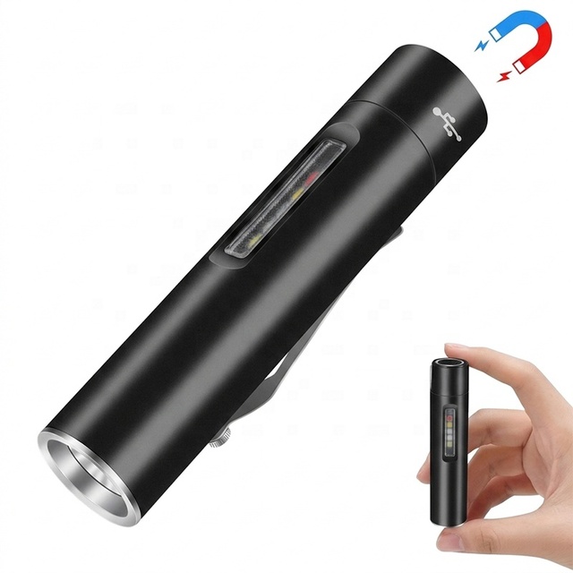 Portable Mini Pocket EDC Flashlight with Clip Magnet 500LM Rechargeable Small Flashlights for Camping Hiking Outdoor Emergency