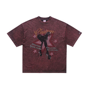 Faded Acid Wash Tee with Custom Glamour Star Print Men's Streetwear Regular Fit Casual Vintage Style 100% Cotton 300g <strong>T</strong>-<strong>Shirt</strong> - Product Image 4