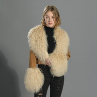 Luxuriöser Fluffiger Echtlammfell-Kragen und Manschetten Großhandel Kurzer Mantel Lässige Damen Echtlederjacke mit Kundenspezifischem Logo