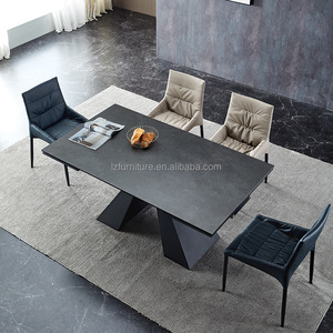 Modern Rectangular Sintered Stone <b>Dining</b> <b>Table</b> Marble Slab Top Gold Metal V-Leg Base 6-8 Seater Luxury Restaurant Furniture - Product Image 6