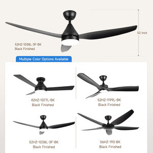 พัดลมเพดาน LED มอเตอร์ DC 3ใบพัดสีดำขนาด52นิ้วพร้อมรีโมทควบคุมไฟและรีโมตสำหรับห้องนั่งเล่นหรือห้องนอนในบ้าน - Product Image 5