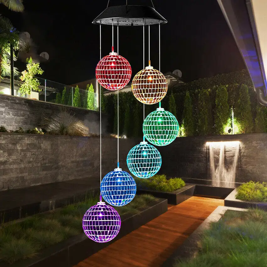 Bola Mosaik Natal Lampu LED Dekorasi Taman, Bola Luar Ruangan Tenaga Surya Pengisian Daya Warna Angin