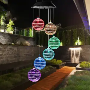 Bola de mosaico de Navidad para exteriores, carillones de viento LED alimentados por energía Solar, decoración de jardín, luz LED