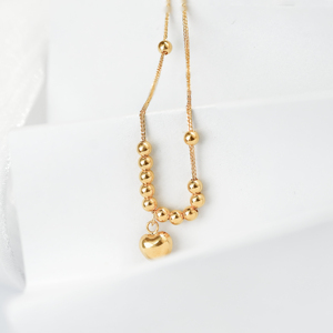 Collar de Oro Sólido de 18k PCX Trendy, Cadena de Bolas Delicadas con Forma de Corazón para Mujer, Oro Duro 3D Au750, Colgante de Amor, Venta al por Mayor - Product Image 6