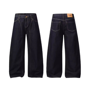 กางเกงยีนส์ทรงตรงสไตล์อเมริกันวินเทจสำหรับผู้ชายและผู้หญิง เอวกลาง ทรงหลวม ผ้าถักสำหรับฤดูใบไม้ร่วง สีซีดปานกลาง ซักได้ - Product Image 1