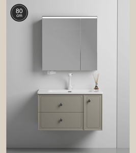 Meuble sous-vasque en bois massif de style moderne nordique avec miroir éclairé en céramique étanche mural pour hôtels - Product Image 2