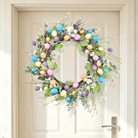 Corona de Pascua de 40 cm/15.7 pulgadas con huevos coloridos y follaje de eucalipto para puerta principal, pared, chimenea, decoración de primavera, venta al por mayor