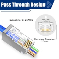 AOGE Lot de 100 connecteurs Ethernet blindés Cat6 RJ45 (STP) mâle/femelle 6A/10A IP68 Contacts plaqués or Prises modulaires 24-26AWG
