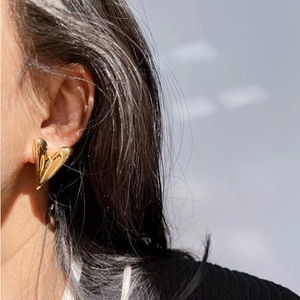 Pendientes de botón con forma de corazón, oro de 18 quilates, acero inoxidable, joyería geométrica de moda para mujer - Product Image 2