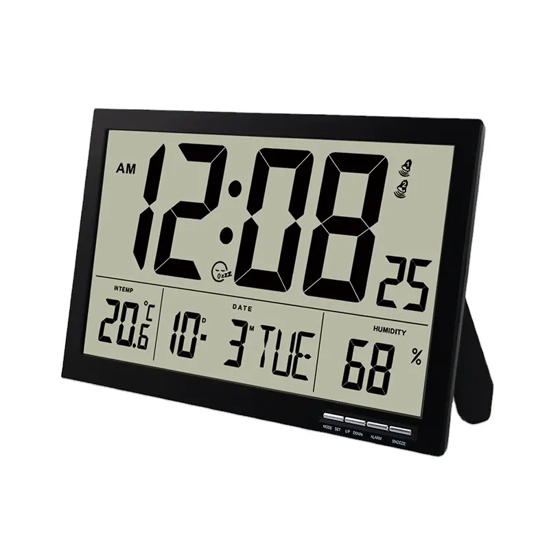 Reloj de pared con pantalla grande LCD digital, conjunto móvil, alarma de doble campana para decoración del hogar