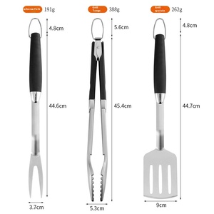 Juego de Herramientas para Barbacoa de Acero Inoxidable de Tres Piezas, Más Vendido, para Campamento y Picnic al Aire Libre, <span class=keywords><strong>Pala</strong></span>, Tenedor y Pinza Metálicas - Product Image 3