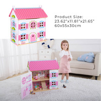 Casa de Muñecas de Madera Clásica en Oferta, Juguete de Muebles Grandes para Niños, Casa de Muñecas 3D de Familia Feliz para Bebés
