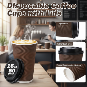 50 Pack Disposable Insulated Coffee <b>Cups</b> with Lids to Go Paper <b>Cups</b> for Hot & <b>Cold</b> Drinks - Product Image 3