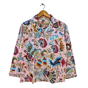 Ensemble de pyjama pour homme à manches longues à imprimé floral, tissu en satin 100% coton, vêtements de nuit décontractés, motif tissé, saison printemps, cadeau pour elle - Product Image 2