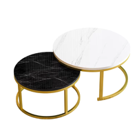Juego de Mesa de Centro Redonda Convertible de Mármol con Función Extensible, Estructura de Acero, Diseño Moderno para Salas de Estar Pequeñas