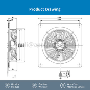 Ventilador Axial de Refrigeración para Gabinete Eléctrico con Rodamiento de Bolas, 300 mm, OEM, para W4D300-DT04-09, 230 VCA, 65 W, 0.28/0.16 A, 1350 RPM, 1805 m³/h - Product Image 4