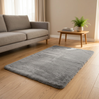 Tapis d'intérieur rectangulaire moderne gris en fausse fourrure, épais et doux, pour salon, avec envers en caoutchouc, nettoyage localisé