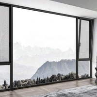 Ventana Abatible de Apertura Interior con Malla de Seguridad y Diseño de Barras, de Vidrio Único sin Marco para Mayor Seguridad