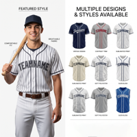 Maillot de baseball personnalisé en gros pour équipe, design rayé et couleur unie, sublimation, séchage rapide, pour hommes et jeunes équipes