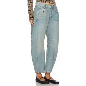 Nuevas llegadas: Jeans casuales de tiro bajo personalizados, de pierna ancha, holgados, rectos, lavados, estilo baggy para niñas. - Product Image 3