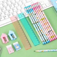 Ensemble de crayons colorés Q1002 pour fournitures scolaires avec règle et gomme, papeterie pour enfants en gros