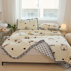 Ropa de <span class=keywords><strong>Cama</strong></span> con Estampado de Dibujos Animados, Sábana de Algodón Acolchada de Terciopelo de Leche Grueso, Tamaños King, Cubrecamas Antideslizantes con Borde de Encaje para el Hogar - Product Image 5