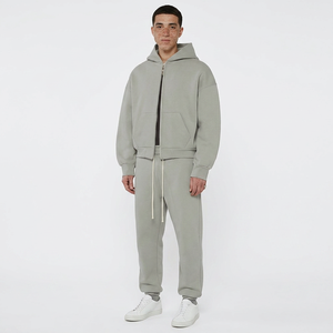High quality cotton fleece <b>blank</b> mens cropped boxy hoodie zip-up oversized heavy <b>weight</b> customize zip up hoodies - Product Image 1