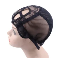 Bonnet de perruque en polyester pour tissage en U avec 2 pinces à cheveux côté avant droit pour la fabrication de perruques et l'extension de cheveux DIY Noir