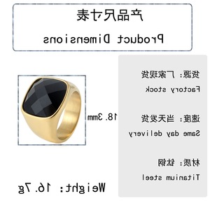 yunnique Men's <b>Gold</b> Steel Color Geometric <b>Ring</b> With Black Faceted Stone Bezel Setting Fashion Jewelry Gift - Product Image 2