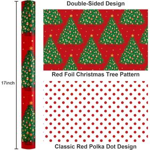 Yarcony Red Christmas <b>Wrapping</b> <b>Paper</b> Roll 17 Inch X 33 Feet Metallic Foil Tree Design Gift Craft Recyclable - Product Image 2