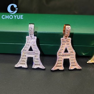 S925 Sterling <b>Silver</b> Cursive Font Letters Initial Baguette Moissanite Men Pendant Hip Hop <b>Charm</b> for Men Pass Diamond Tester GRA - Product Image 4