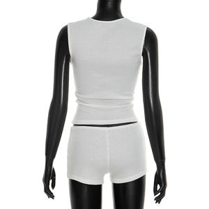 Viviblook J26ST068 Conjunto de Verano para Mujer, Top Corto sin Mangas con Cuello Redondo y Pantalones Cortos, Dos Piezas en Color Sólido - Product Image 6