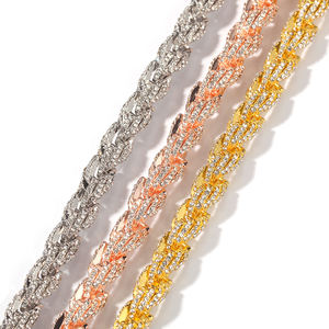 אופנה אופנתית ההיפ הופ אופנתית סגסוגת אבץ 14K זהב מוצק זהב קרח החוצה שרשרת שרשרת שרשרת חבל טוויסט - Product Image 2