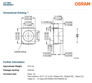LED OSRAM TOPLED de Superficie Negra LR T68F 2-PLCC, Color Único Rojo 625nm TOPLED TF - Product Image 6