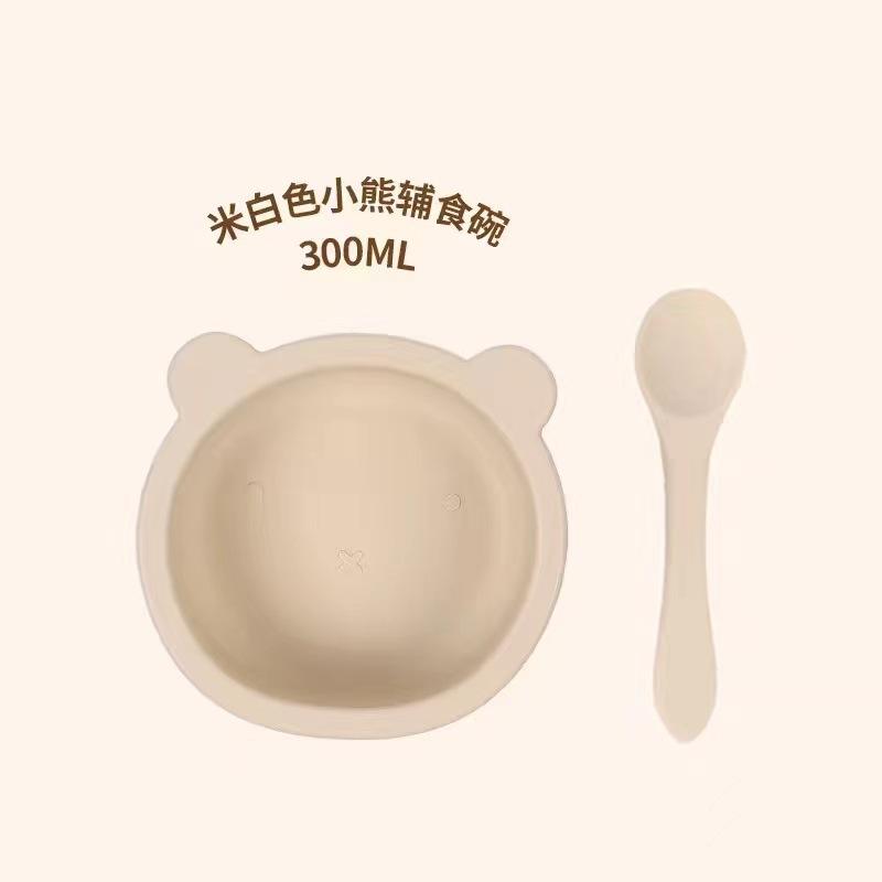 ชามและช้อนรูปหมี (สีขาวนวล)