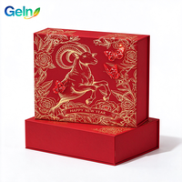 Boîte en carton rigide pliable personnalisée avec rabat magnétique, luxe, feuille d'or rouge, emballage du zodiaque 2027 pour les fêtes du Nouvel An