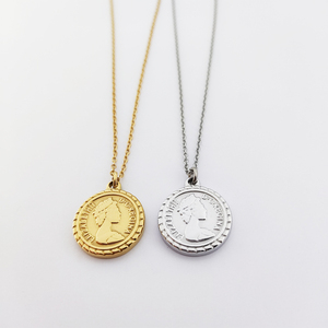 <span class=keywords><strong>Gioielli</strong></span> moda in acciaio inossidabile 18k oro goffrato elisabeth collana <span class=keywords><strong>regina</strong></span> <span class=keywords><strong>gioielli</strong></span> Vintage moneta pendente collana - Product Image 6