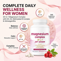 Complément Complexe 20-en-1 Certifié BPF pour Femmes : 240 Capsules de 350 mg de Vitamine D3, K2, Ashwagandha Méthylée, Biotine, Cétones de Framboise et Magnésium