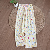 Pantalon de pyjama basique en coton respirant pour l'été/le printemps, l'automne et l'hiver, imprimé chat rose de dessin animé, coupe ample, longueur intégrale, pour la maison