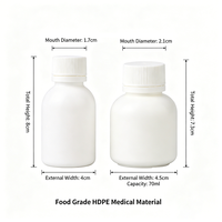 Flacon de 70 ml en PEHD pour médicaments liquides, avec bouchon à vis, opaque, pour liquides oraux, réactifs chimiques, emballage pharmaceutique