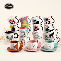 Set Cangkir Kopi Keramik SWT Sweet 4Pcs dengan Gagang Ekor Kucing, Desain Slogan Lucu, Hadiah Teh, untuk Rumah, Kantor, Grosir, Langsung dari Pabrik